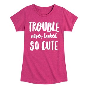 Girls' - Instant Message - Trouble Never Looked So Cute Fitted Short Sleeve Graphic T-Shirt - 1 of 4