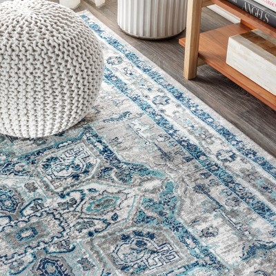 Gray and Blue Synthetic Vintage Medallion Area Rug