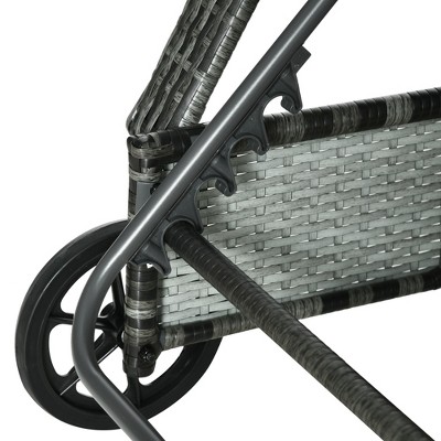 Gray Wicker Outdoor Chaise Lounge with Adjustable Backrest and Cushion