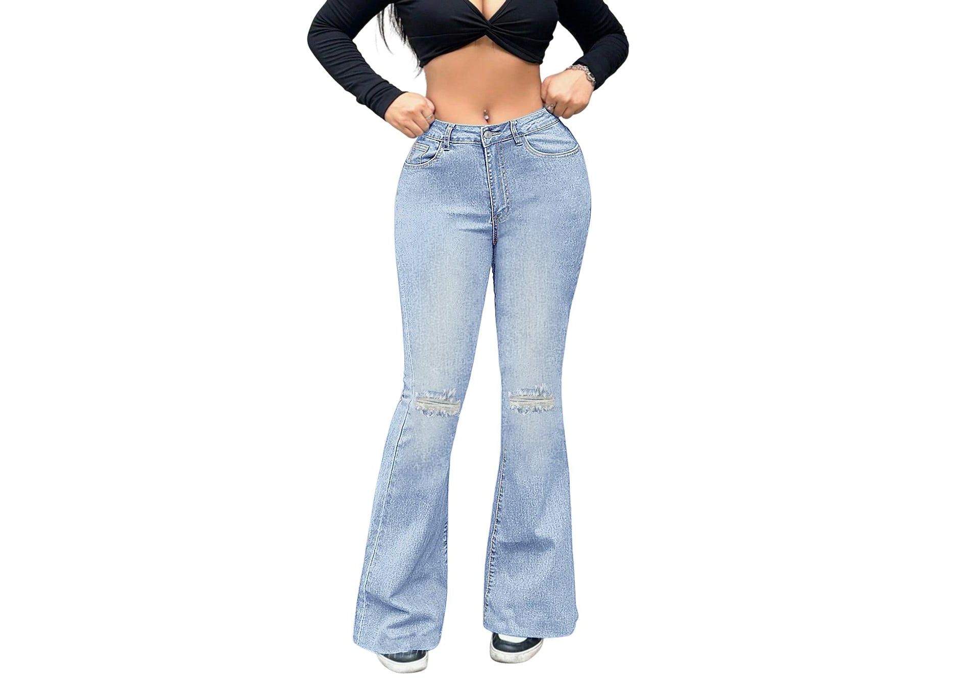 Clearlove Bell Bottom Jeans for Women Ripped High Waisted Classic Flared Denim Pants
