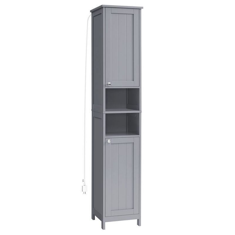 VASAGLE Tall Bathroom Cabinet with Lights, Slim Bathroom Storage Cabinet, Freestanding Narrow Cabinet with Adjustable Shelves, Dove Gray, 2 of 10