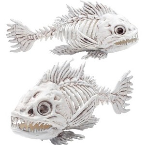 SCS Direct Piranha Fish Skeleton Decoration (2 Pack) 10" Long - Weather Resistant for Indoor/Outdoor - Upgrade Your House Party Props, Sea Life Decor - 1 of 4