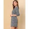 Allegra K Women's Button Front Floral Print Split Neck 3/4 Sleeves Mini Dresses - 4 of 4