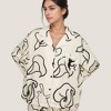 Anna-Kaci Lounge Women's Abstract Floral Woven Pajama Set with Long Sleeve Button Top and Wide Leg Pants - 4 of 4
