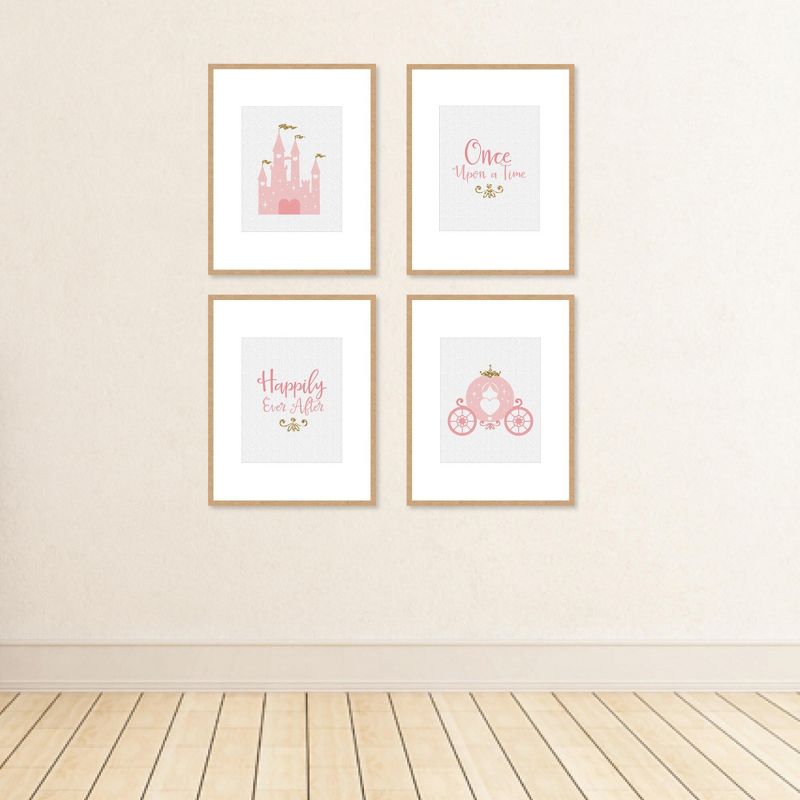 Big Dot of Happiness Little Princess Crown - Unframed Pink & Gold Castle Nursery and Kids Room Linen Paper Wall Art - Set of 4 Artisms - 8 x 10 inches, 3 of 8
