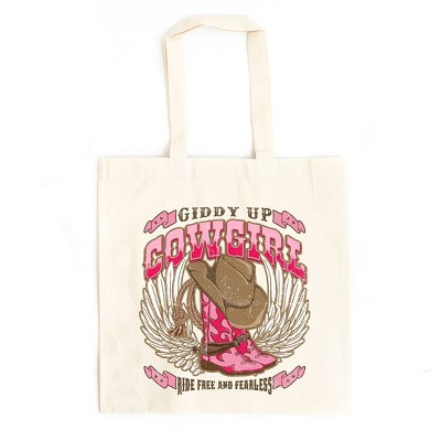 City Creek Prints Giddy Up Cowgirl Canvas Tote Bag - 15x16 - Natural