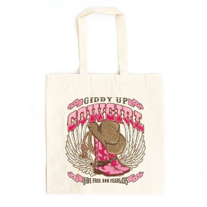 City Creek Prints Giddy Up Cowgirl Canvas Tote Bag - 15x16 - Natural - 1 of 2
