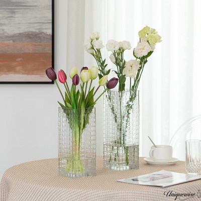 Uniquewise 12" Frosted Clear Glass Square Table Vase