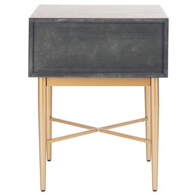 Pierre Sleek Gold Metal and Walnut One Drawer Nightstand