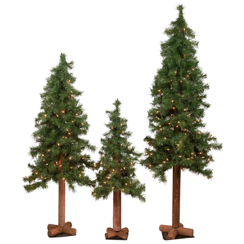 Northlight 3ct Prelit Artificial Christmas Trees Woodland Alpine 5' - Clear Lights, 1 of 9