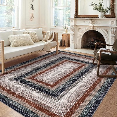 Vintage Braided Doormat, Washable Low-Pile Non-Slip Non-Shedding Small Rug for Entrance, Bedroom, Living Room, Kitchen, Farmhouse Decor