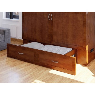 Hamilton Queen Walnut Wood Murphy Bed Chest with Drawer
