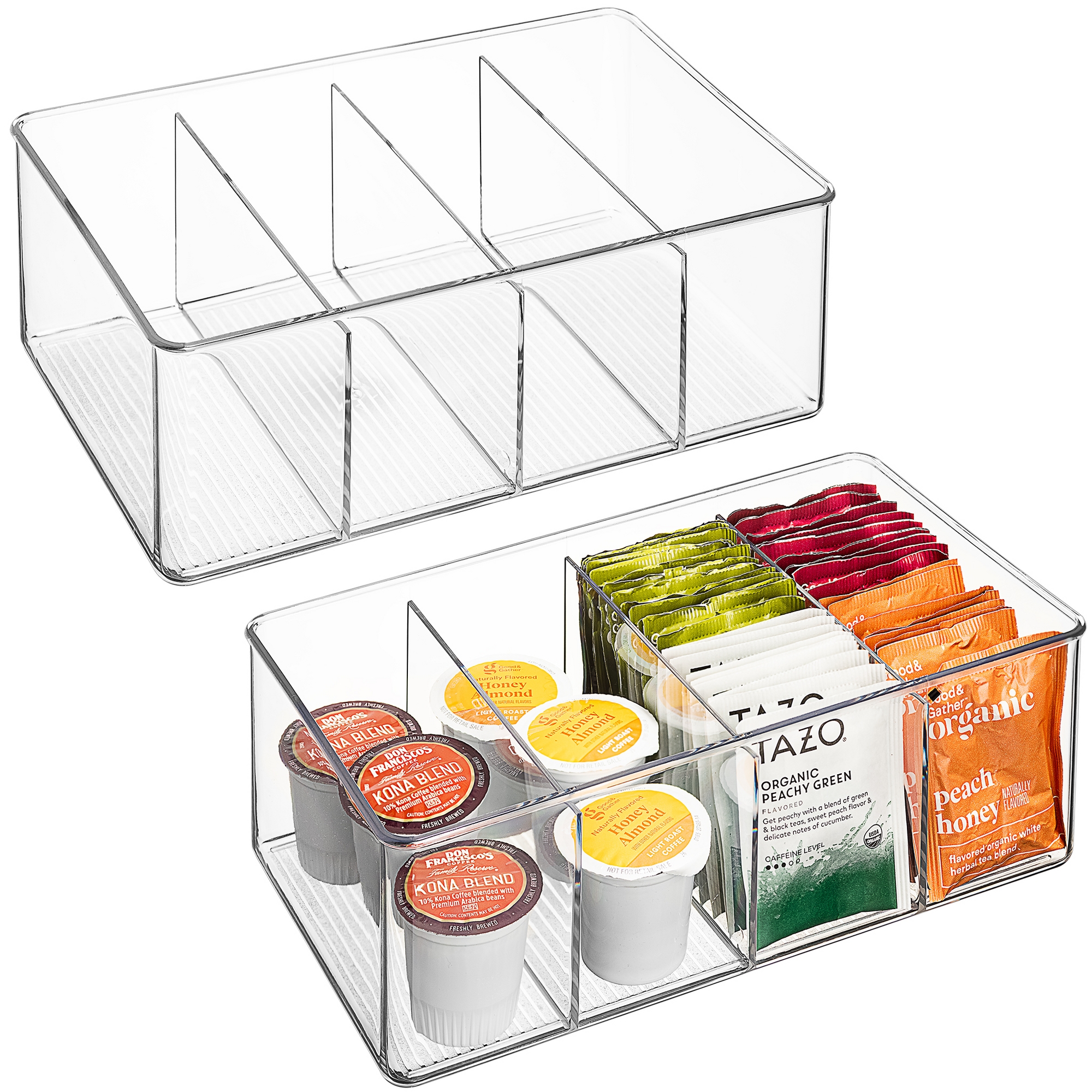 Sorbus 2 Pack Storage Bins with Dividers - Store Tea Bags, Seasonings, Drink Packets, Oatmeal