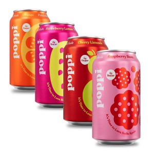 Poppi Sparkling Prebiotic Soda, Variety Pack (3x Orange, 3x Strawberry Lemon, 3x Cherry, 3x Raspberry Rose) 12 Fl Oz Can (Pack of 12) - 1 of 4