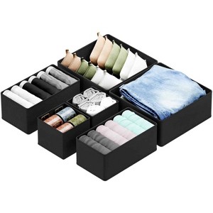 Set of 6 Collapsible Drawer Organizer Bins for Clothes, Closet Organizers and Storage Dividers for Clothing (Black) - 1 of 4