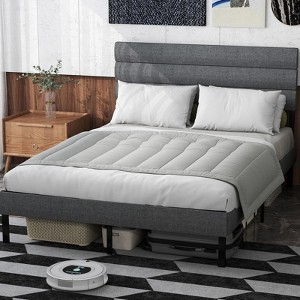 NicBex All Size Modern Platform Bed with Upholstered Headboard & Wooden Slatted Frame,Bed Frame No Box Spring - 1 of 4