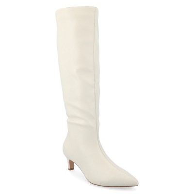 Journee Collection Wide Width Extra Wide Calf Womens Rhianah Tru Comfort  Foam Stacked Block Heel Square Toe Boots, Ivory 8.5w : Target