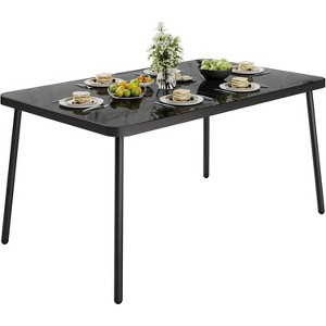 59 Inch Black Patio Table with Metal Frame, Tempered Safety Glass Top for 4-6 People, All-Weather Outdoor Dining Table for Porch Balcony and Backyard - 1 of 4