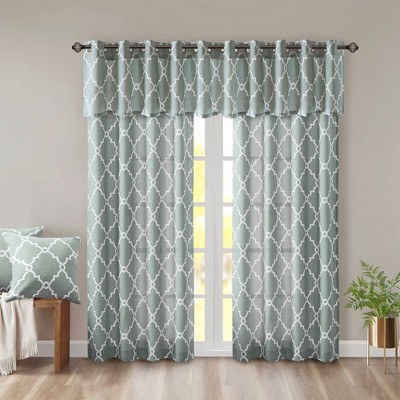 Seafoam Cotton Blend Fretwork Grommet Top Window Valance