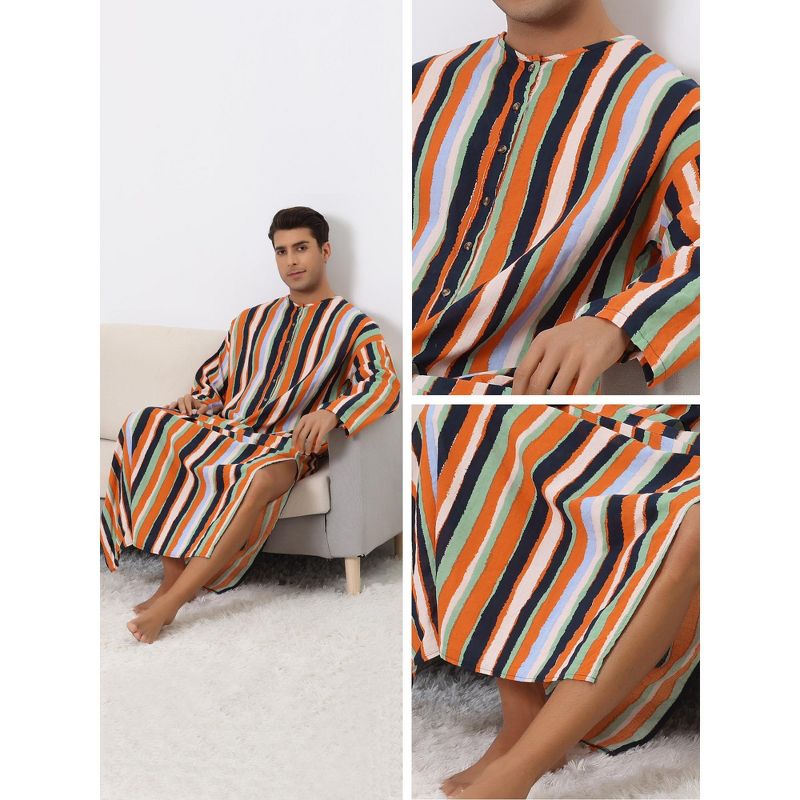 Lars Amadeus Men's Color Block Button Down Striped Lounge Nightgown, 3 of 6