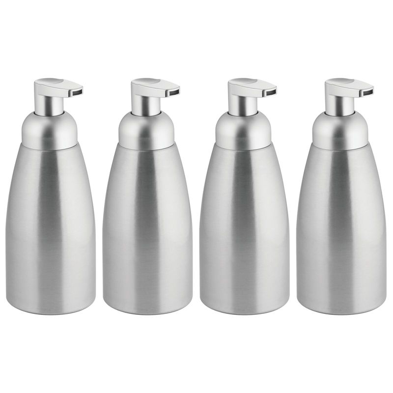 mDesign Aluminum Foaming Soap Dispenser Pump Bottle, 4 Pack - Brushed/Silver, 1 of 8