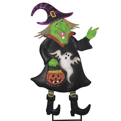 Home & Garden 35.0" Green Witch Halloween Trick Or Treat Direct Designs International  -  Decorative Garden Stakes