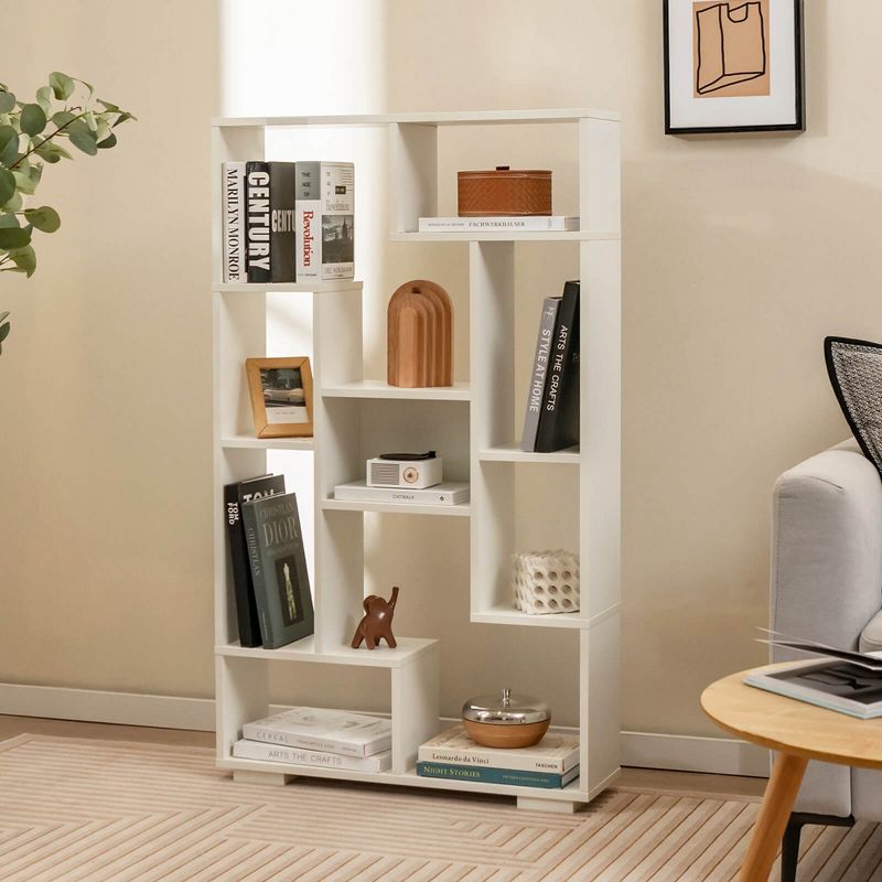 Costway 47" Tall Bookshelf Modern Geometric Bookcase with Open Shelves Anti-tipping Kits White, 2 of 10