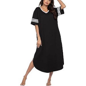 Ekouaer Long Nightgown, Womens V Neck Loungewear Oversized Sleepwear Loose Sleep Dress - 1 of 4