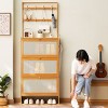 Entryway Bamboo Shoe Cabinet with 3 Flip Drawers, Rattan Doors & 8 Hooks, Space Saving Organizer for 12-16 Pairs-3irtyhousy - 3 of 4