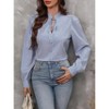 Women's V - Neck Tie Front Button Down Striped Long Sleeve Casual Fashion Shirt - 2 of 4