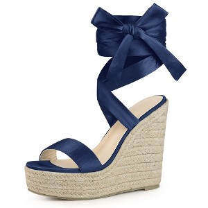 Perphy Women's Platform Espadrilles Satin Lace Up Bow Wedges Sandals - 1 of 4