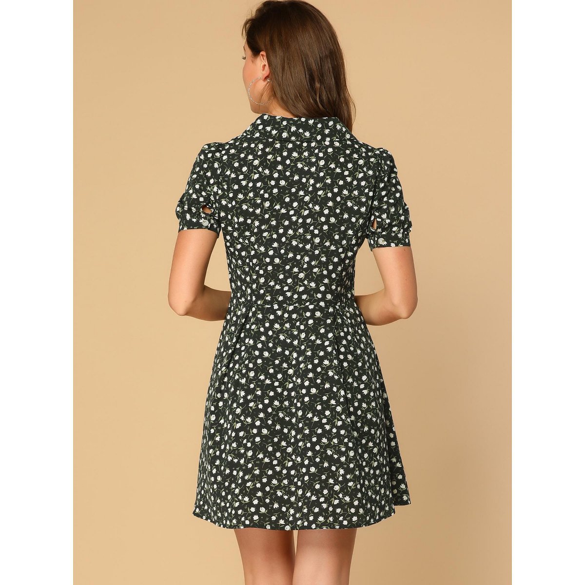 Женские платья INSPIRE CHIC Women's V Neck Short Sleeve Button Front Summer Floral Shirt Dresses Black Large — фото 5