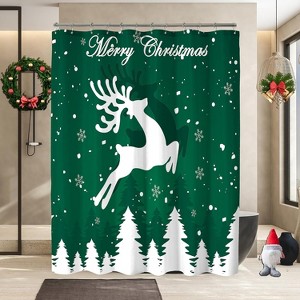 Green Christmas Elk Shower Curtains for Bathroom, Reindeer Winter Xmas Holiday Funny Fabric Bath Decor 70.8x70.8 Inch - 1 of 1