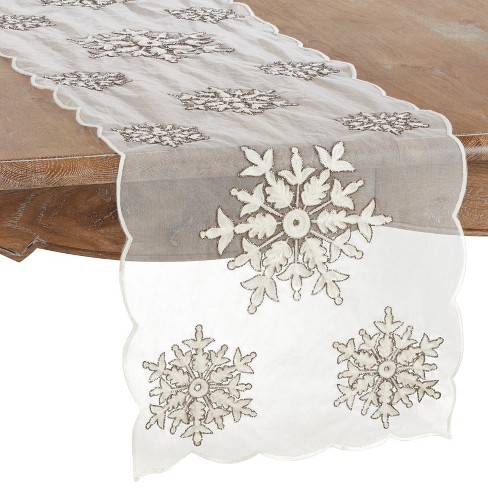 Runner da tavolo in organza e paillettes agrifoglio natalizio 28 cm x 3 m