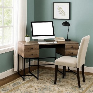 Royal Hampton Wooden Desk with 4 Drawers and Tubular Metal Support, Brown and Black - 1 of 3
