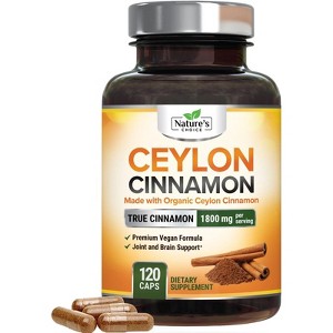 Organic Ceylon Cinnamon Capsules 1800mg Highest Potency Blood Sugar Support - 120 Capsules By Nature's Choice - 1 of 4