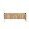 DOMETOUR 54.33" Rattan TV Cabinet with Variable Color Light Strip Double Sliding Doors Adjustable Shelf Metal Legs TV Console for Living Room - 3 of 4