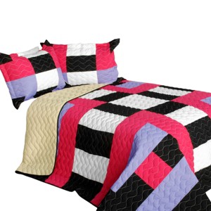 Slickblue Full/Queen Quilt Set, 100% TC Fabric Vermicelli Quilted Patchwork, Reversible, Multi Design & Color, 3pc - 1 of 4