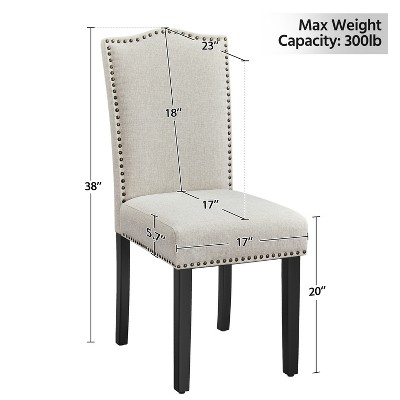 Beige Upholstered Dining Chairs with Nailhead Trim, Set of 2