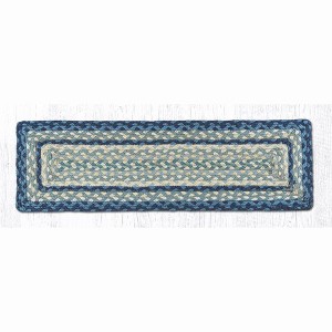 Earth Rugs Rectangle Stair Tread Carpet – Eco-Friendly Jute Breezy Blue/Taupe/Ivory 27"x8.25" - 1 of 3