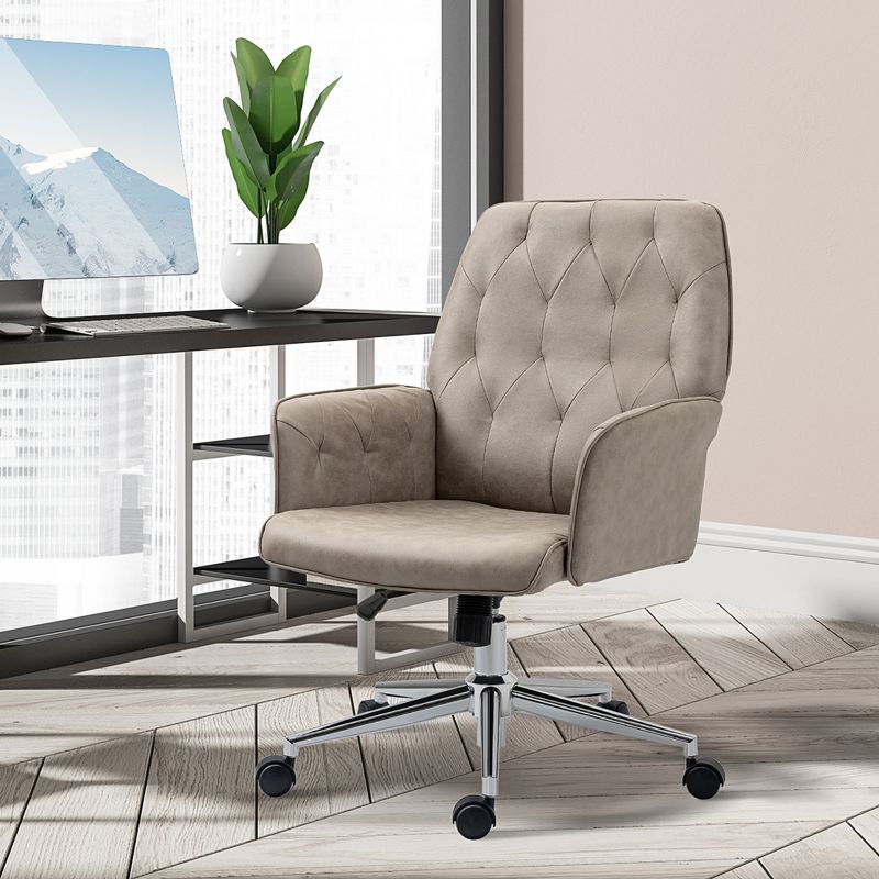 Vinsetto Modern Mid-Back Tufted Velvet Fabric Home Office Desk Chair with Adjustable Height, Swivel Adjustable Task Chair with 
Armrests, Light Gray, 2 of 7