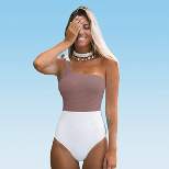 Women's One Piece Swimsuit Color Block One Shoulder Bowknot Bathing Suit  -Cupshe