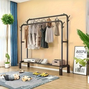 Rbied 1 Piece Durable Metal Coat Rack, Bedroom and Bathroom Storage Rack, Multipurpose Clothes Hanging Rack or Double Rod, Clothes Drying Rack - 1 of 4