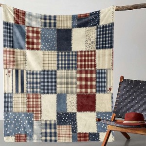 Cozy Patchwork Throw Blanket with Polka Dot and Plaid Print Patterns, Versatile All Season Gift Blanket, Christmas Gift. - 1 of 4