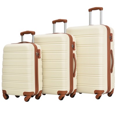 3 Piece Luggage Set Hardside Spinner Suitcase With Tsa Lock 20" 24' 28" Available 3 Piece Luggage Sets Antique White