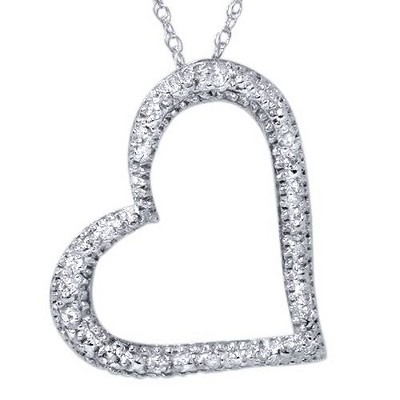  Pompeii3 Pave Diamond Heart Shape Pendant Necklace 10K White Gold 