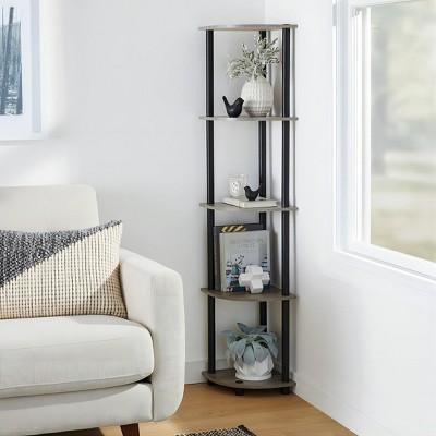 Furinno 2 PCS 5-Tier Decorative Bookshelf Open Multipurpose Shelves Corner Display Rack,French Oak/Black