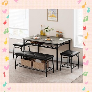 Garvee Stylish Dining Table Set for 4 - Kitchen Table with Comfortable Bench & 2 Chairs, Space-Saving Design with Wine Rack - 1 of 4