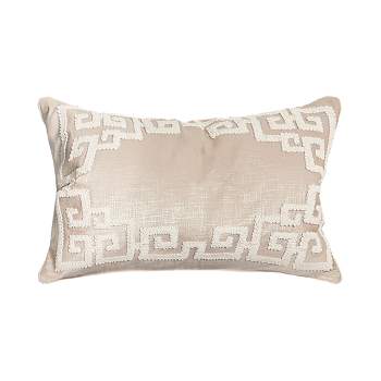 EY Essentials 14" x 22" Gaia Dimensional Greek Key Solid Natural Tan Cotton Decorative Throw Pillow With Insert
