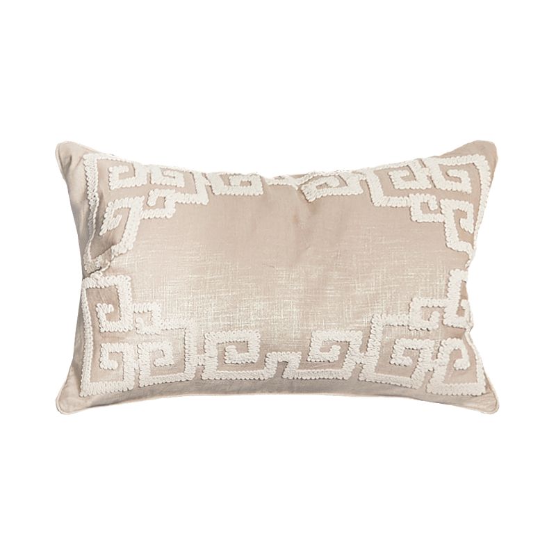 EY Essentials 14" x 22" Gaia Dimensional Greek Key Solid Natural Tan Cotton Decorative Throw Pillow With Insert, 1 of 6